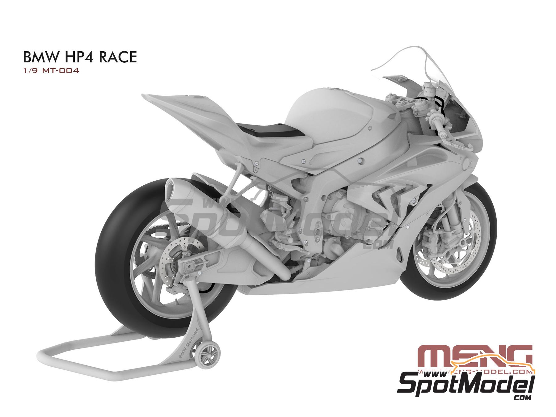 BMW HP4 Race. Motorbike scale model kit in 1/9 scale manufactured by Meng  Model (ref. MT-004, also 4897038553297)